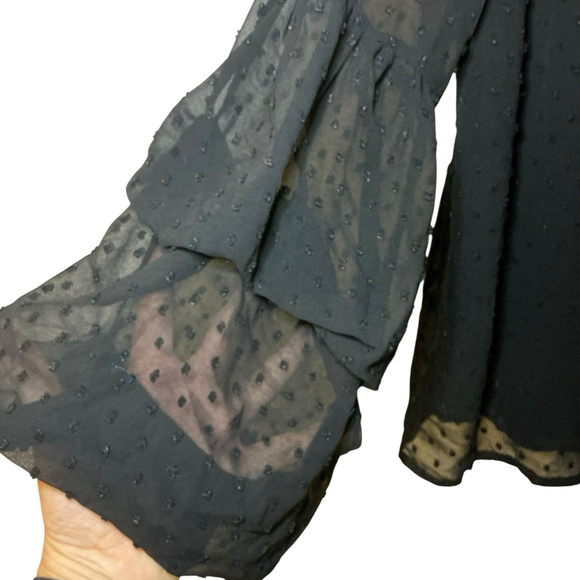 Hudson Gray Blouse Small S Peasant Swiss Dot Balloon Sleeve Top - Picture 4 of 5